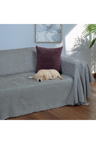 Jakarlı Şönil Koltuk Örtüsü Çekyat Örtüsü Koltuk Şalı 175x300 Kaymaz Bulut Bulut