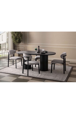 Askeron Yemek Masası Takımı 4 Kişilik 4 Sandalye Siyah