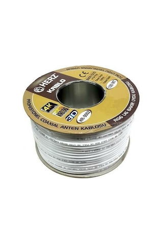 Herz Rg6U6 Uydu Anten Kablosu Full Hd 4K Uyumlu - 100 Metre Beyaz
