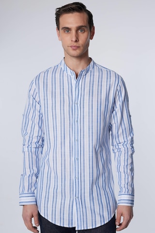 Tudors Slim Fit Uzun Kollu Dar Kalıp Çizgili Hakim Yaka Kol Katlamalı Keten Doku Yazlık Erkek Gömlek-30959-çok Renkli Çok Renkli