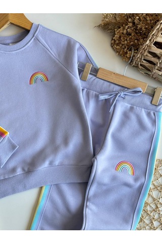 Noble Kids Kız Çocuk Gökkuşağı Nakışlı Eşofman Takım Lila