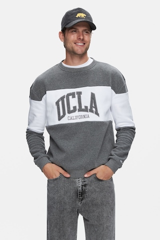 Ucla Archer Koyu Gri Bisiklet Yaka Nakışlı Loose Fit Erkek Sweatshirt Koyu Gri