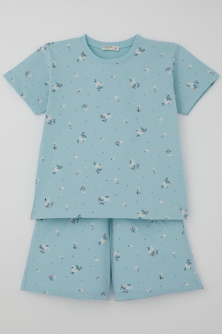 Breeze Kız Çocuk Şortlu Pijama Takımı Çiçek Desenli 4-8 Yaş, Açık Mavi
