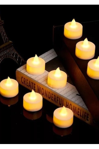 Alshop Pilli Işıklı Tealight Ledli Mum 6 Adet Beyaz