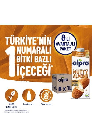 Alpro Badem Sütü 8x1 L Vegan Laktozsuz Bitkisel Bazlı