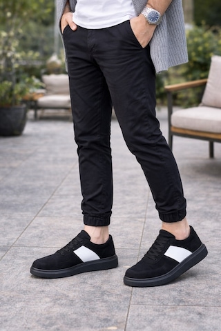 Aymood Jy011 Line Erkek Günlük Bağcıklı Süet Spor Sneaker Ayakkabı Sst - Siyah/beyaz