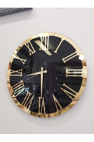 Ayna Denizi Golden Jet Black Model Altın Siyah Renk 50 Cm Dekoratif Aynalı Duvar Saati Siyah
