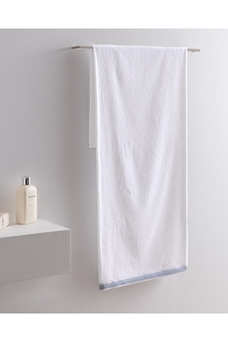 Madame Coco Topaze Pamuklu Banyo Havlusu - Beyaz/mavi - 70x140 Cm 8684427297001