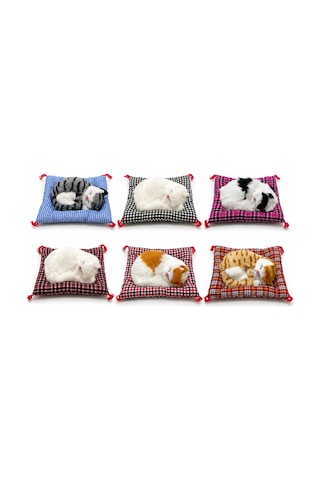 1 Adet Yastıkta Uyuyan Kedi Sesli Oyuncak Dekoratif Küçük Yastık 17 X 15 Cm, Uyku Kedi Figürü, Sound Pillow