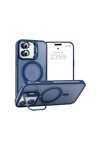 Apple Uyumlu iPhone 11 Kılıf Armor Seri Magsafe Stand Özellikli Kamera Lensli Kapak Lacivert