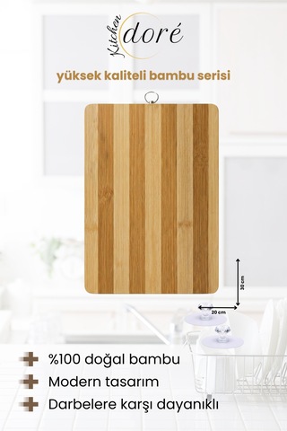 Bambu Kesme Tahtası 20 X 30 Cm Kesim Panosu Ekru
