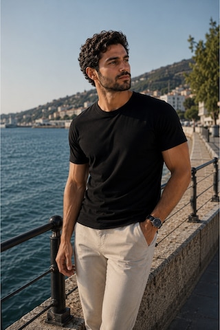 Luxıc Core Erkek Slim Fit Siyah Bisiklet Yaka Pamuk Penye Günlük Rahat Basic Tişört