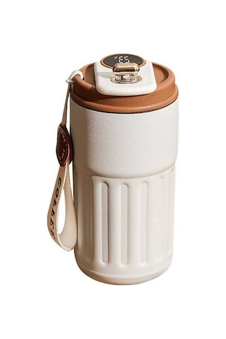 Fastbuy Akıllı Sıcaklık Ölçerli 450ml Paslanmaz Çelik Termos - Taşınabilir Ofis & Seyahat Kahve Bardağı Kahverengi Kahverengi