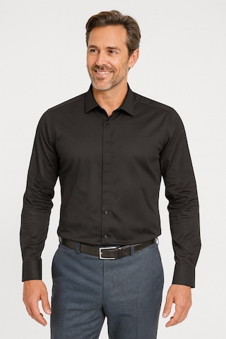Erkek Klasik Gömlek Pamuklu Esnek Kumaş,slim Fit Uzun Kollu, Fransız Manşetli Plus Scorpion Siyah