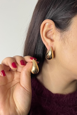 Gold Kaplama Damla Model Çelik Küpe Gold