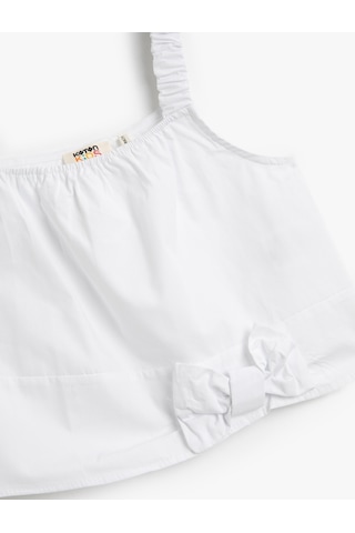 Koton Crop Bluz Askılı Fiyonk Detaylı Pamuklu Beyaz 3skg60009aw 3SKG60009AW000 Beyaz