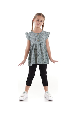 Ahengim Kız Çocuk Takım Vizkon Baskılı Taytlı Alt Üst Takım Pamuklu Ak2522 Yeşil