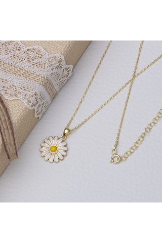 Papatya Mineli Model 925 Ayar Gümüş Gold Rengi Kadın Kolye Gold - Rodyum