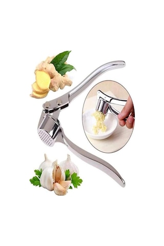 Paslanmaz Çelik Sarımsak Ve Zencefil Ezici Ergonomik Tasarım, Pratik Mutfak Gereci Gri