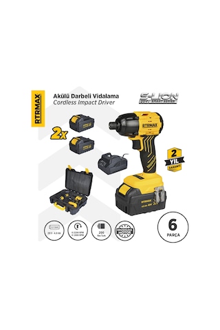Rtrmax RTS5020 Şarjlı Torklu Vidalama Makinası Kömürsüz 200 Nm 2x4 Ah 20V Çift Akü S-Lion