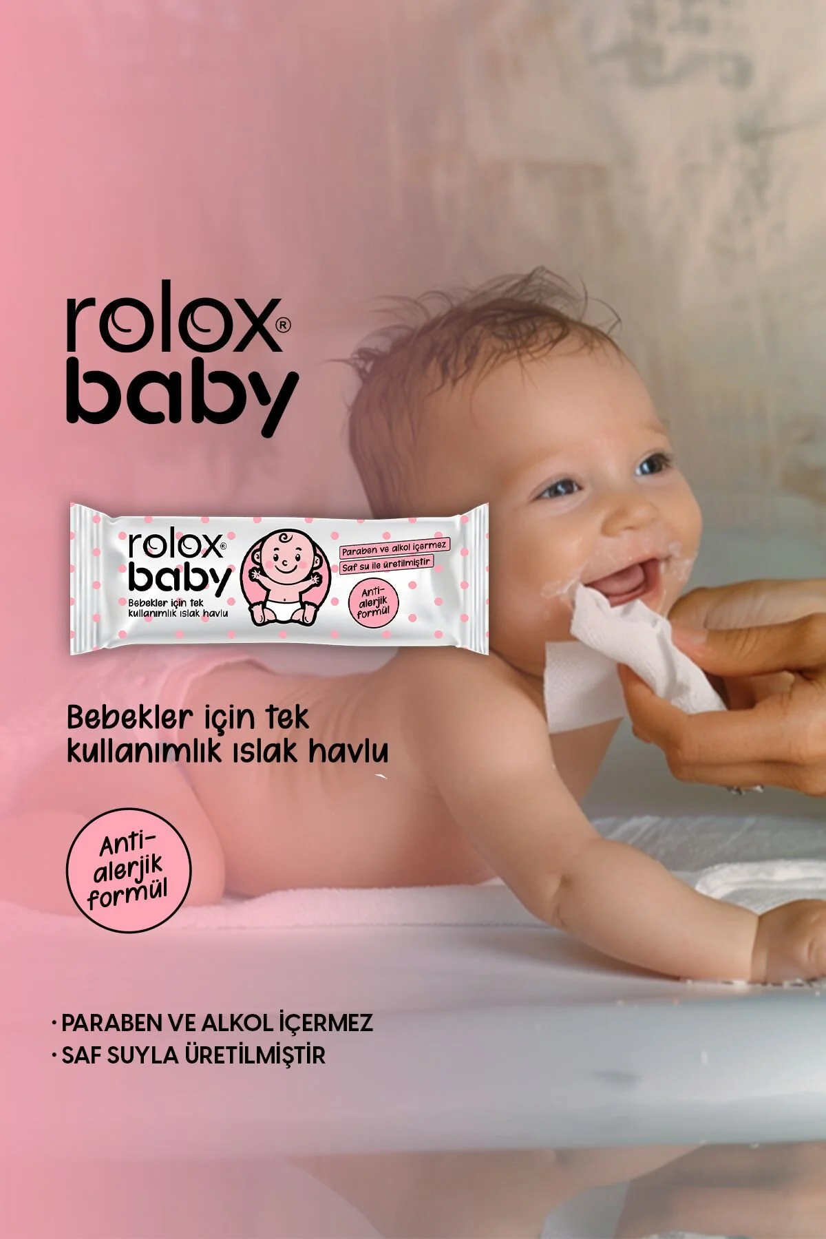Rolox Baby - Bebekler İçin Tek Kullanımlık Islak Havlu Islak Mendil 50 Adet