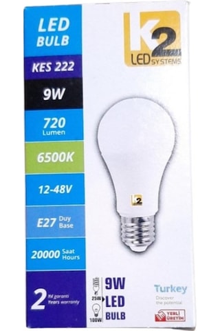 K2 Led Ampul 9w 12-48v E27 Beyaz