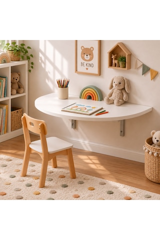Montessori Katlanabilir Duvar Masası Çocuk Aktivite Masası Açılır Kapanır Çalışma Masası Kalem Boya Silinebilir Yüzey 78 Cm Beyaz Duvar Masası, Montessori Masa