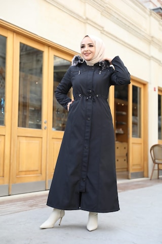 BATTAL  BÜYÜK BEDEN KADIN İÇİ TAMAMEN KÜRKLÜ PARDESÜ & MONT Siyah