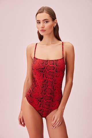 Suwen Red Snake Sırt Detaylı Desenli Mayo Sb253001025d1025 Kırmızı Yılan Desenli