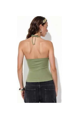 Hiccup Busem Slim Fit Halter Yaka Jarse Bluz Haki Yeşil
