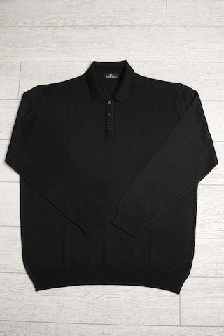 Woolen World Polo Yaka Battal Büyük Boy Yünlü Triko Kazak Siyah