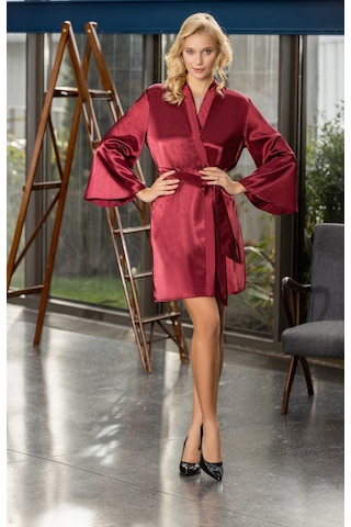 Laperissa Kadın Bordo Saten Kuşaklı Gecelik Ve Sabahlık Takımı Şık Ve Zarif 2 Li Set Bordo