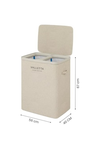 Paloma 100l Çift Yıkanabilir Bölmeli Katlanabilir Kumaş Kirli Çamaşır Sepeti Cappuccino Beige Çok Renkli