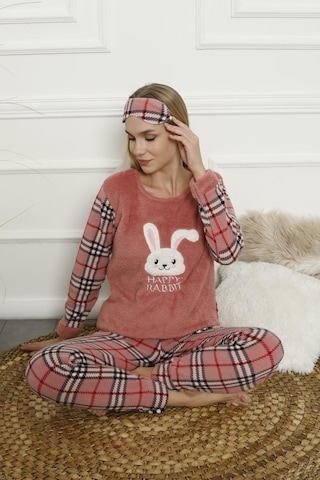 Kadın Ekose Desenli Polar Pijama Takımı 02133 Antrasit