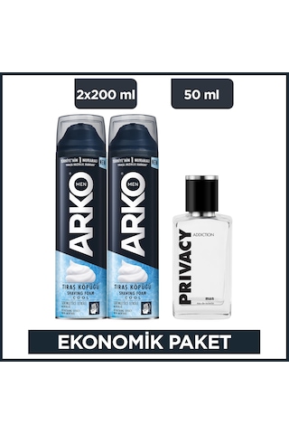 Arko Men Cool Tıraş Köpüğü 2 x 200 ML + Privacy Addiction Men Parfüm 50 ML
