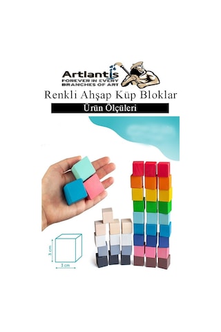 Renkli Ahşap Küp Bloklar 3x3x3 Cm 64 Adet Ahşap Renkli Kare Blok Eğitici Geliştirici Oyuncak Küp Matematik Birim Küpleri