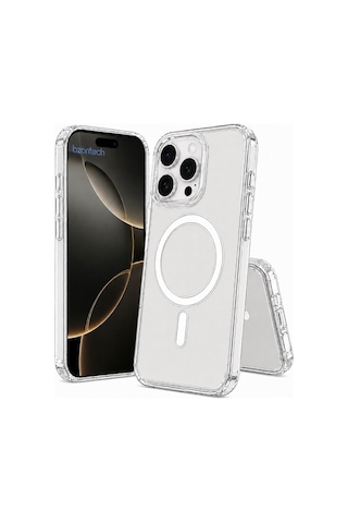 Apple iPhone Uyumlu 16 Pro Max Yumuşak Magsafe Kablosuz Şarj Destekli Şeffaf Kılıf Kamera İçin Yükseltilmiş Çerçeve