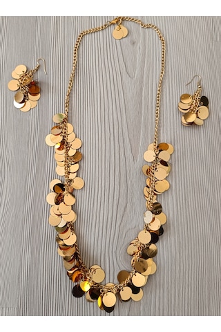 Pullu Tasarım Kolye Küpe Gold