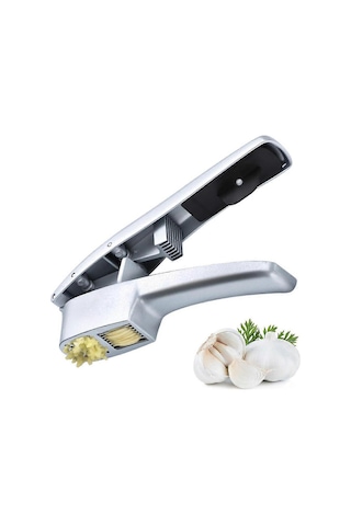 2'si 1 Arada Sarımsak Kıyma Aleti, Hızlı Dilimleme Ve Ezme İçin Çift İşlevli Sarımsak Ezici, Sıkması Kolay Sağlam Ve Ergonomik Alüminyum Alaşımlı Pres Seti Siyah