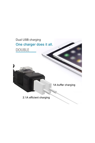 Vkemall Motorcycle Ve Elektrikli Bisiklet İçin 9-90v Su Geçirmez, Anahtarlı, Çift Usb 2.1a+1a Araç Şarj Cihazı, Siyah Cd-3022