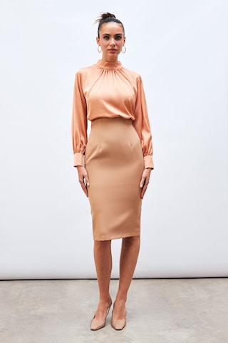 Sateen Düz Kalem Etek - Camel
