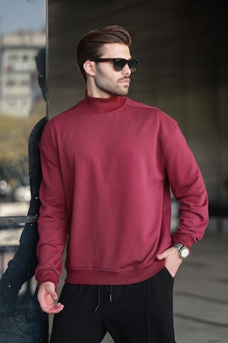 Madmext Bordo Yarım Balıkçı Yaka Erkek Basic Sweatshirt E7158 Bordo