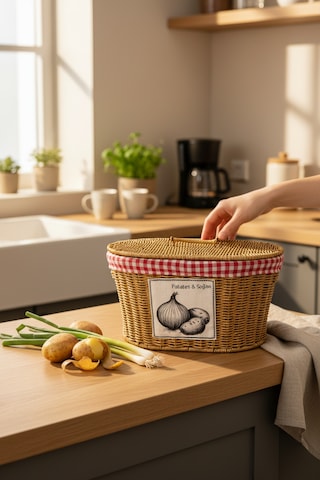 Akayev Rattan Patates Soğan Bölmeli Sepeti 28x39x21 Cm Kahverengi