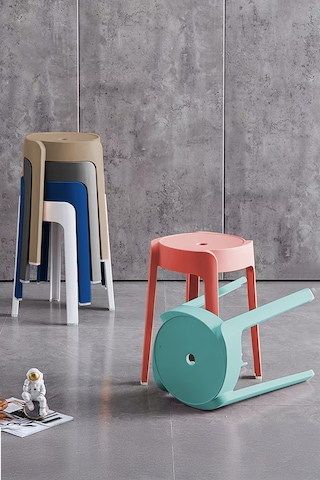 Kaymaz Ayaklı İçiçe Geçebilen Plastik Tabure 6 Adet Karışık-2