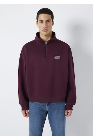 Mavi - Mavi Logo Baskılı Yarı Fermuarlı Bordo Sweatshirt 0s10208-70434 Bordo