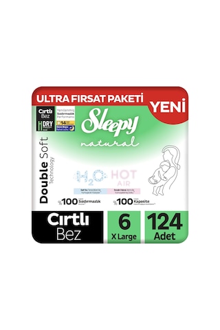 Sleepy Natural Double Soft Ultra Fırsat Paketi Bebek Bezi 6 Numara Xlarge 124 Adet
