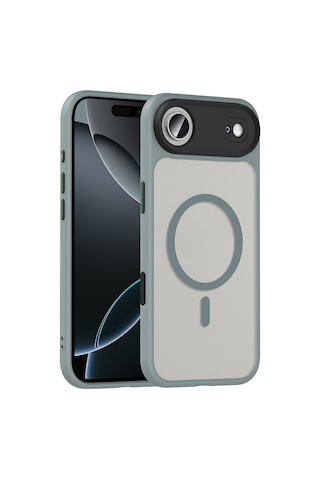 Zore Apple iPhone Uyumlu 17 Air Kılıf Mat Arka Yüzey Wireless Şarj Özellikli Zore Flet M-safe Kapak - Gri