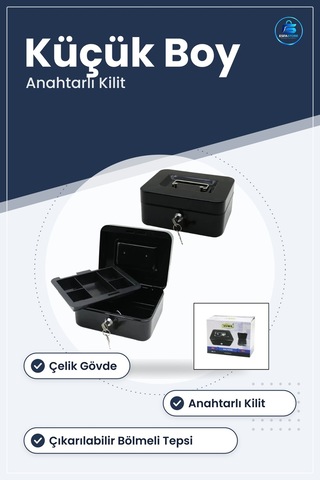 Çelik Para Kasası Küçük Boy Anahtarlı Kilitli Mini Kasa Bozuk Mad