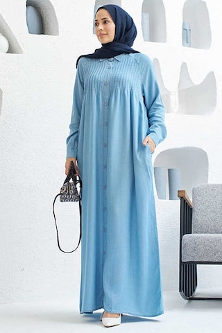 6502-denim Nervürlü Ferace Mavi Mavi