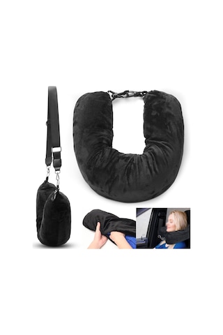 Padalink Seyahat Boyun Yastığı - Kıyafet Dolgulu Çantası, Su Geçirmez Lycra, Uçak Yastığı, 18x78 Cm Siyah, Çok Amaçlı Stokaj Siyah